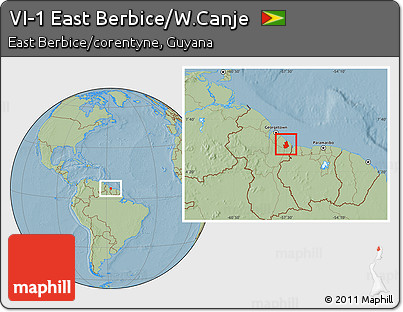 Savanna Style Location Map of VI-1 East Berbice/W.Canje, hill shading