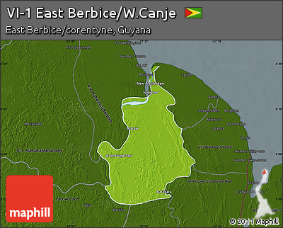Physical Map of VI-1 East Berbice/W.Canje, darken