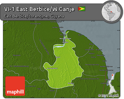 Physical Map of VI-1 East Berbice/W.Canje, darken