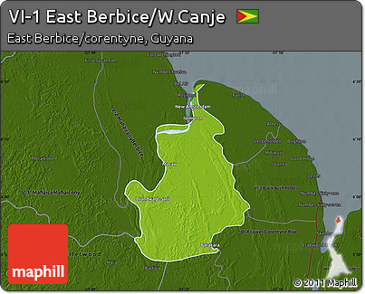 Physical Map of VI-1 East Berbice/W.Canje, darken