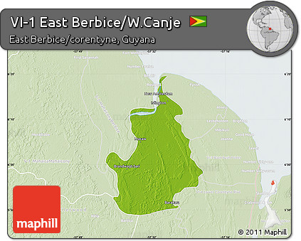 Physical Map of VI-1 East Berbice/W.Canje, lighten