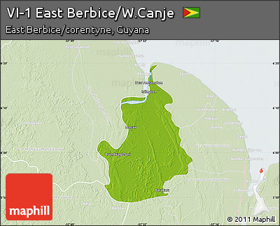 Physical Map of VI-1 East Berbice/W.Canje, lighten