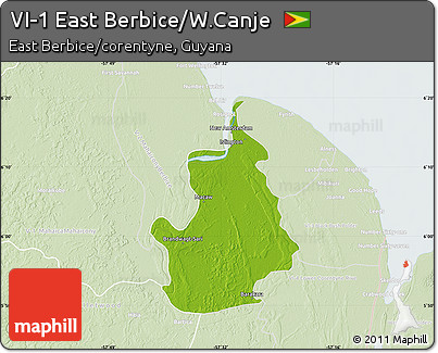 Physical Map of VI-1 East Berbice/W.Canje, lighten