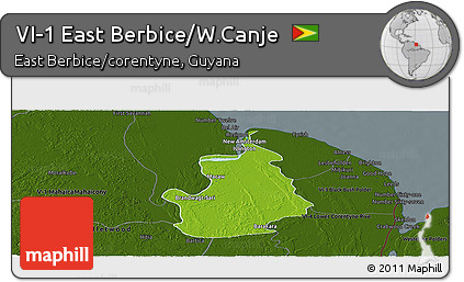 Physical Panoramic Map of VI-1 East Berbice/W.Canje, darken