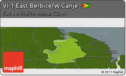 Physical Panoramic Map of VI-1 East Berbice/W.Canje, darken