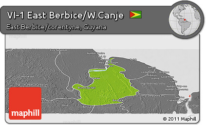 Physical Panoramic Map of VI-1 East Berbice/W.Canje, desaturated