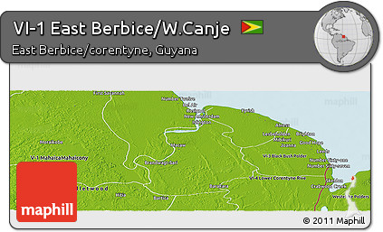 Physical Panoramic Map of VI-1 East Berbice/W.Canje