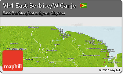 Physical Panoramic Map of VI-1 East Berbice/W.Canje