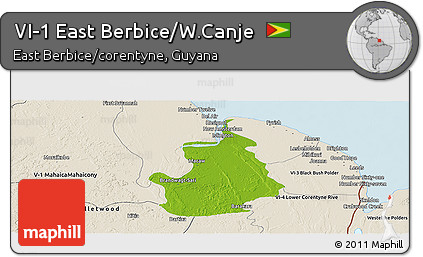 Physical Panoramic Map of VI-1 East Berbice/W.Canje, shaded relief outside
