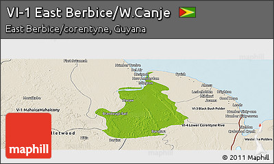 Physical Panoramic Map of VI-1 East Berbice/W.Canje, shaded relief outside