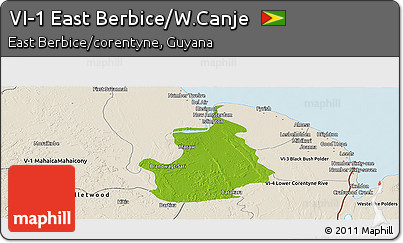 Physical Panoramic Map of VI-1 East Berbice/W.Canje, shaded relief outside