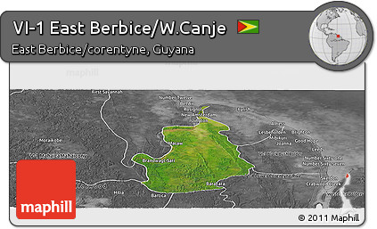 Satellite Panoramic Map of VI-1 East Berbice/W.Canje, desaturated