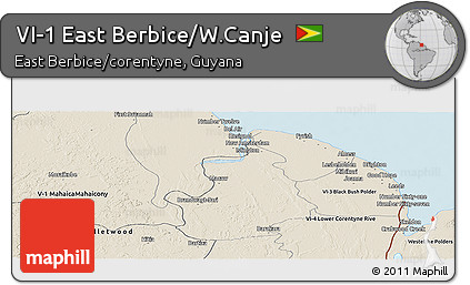 Shaded Relief Panoramic Map of VI-1 East Berbice/W.Canje