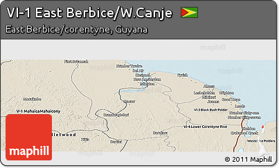 Shaded Relief Panoramic Map of VI-1 East Berbice/W.Canje