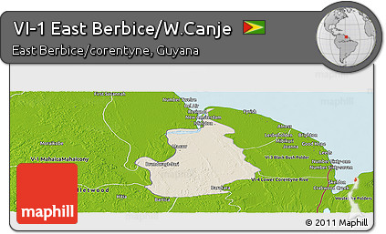 Shaded Relief Panoramic Map of VI-1 East Berbice/W.Canje, physical outside