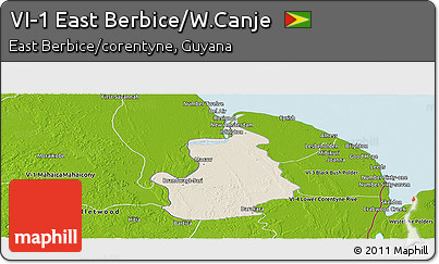 Shaded Relief Panoramic Map of VI-1 East Berbice/W.Canje, physical outside