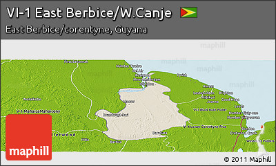 Shaded Relief Panoramic Map of VI-1 East Berbice/W.Canje, physical outside