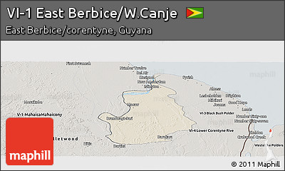 Shaded Relief Panoramic Map of VI-1 East Berbice/W.Canje, semi-desaturated