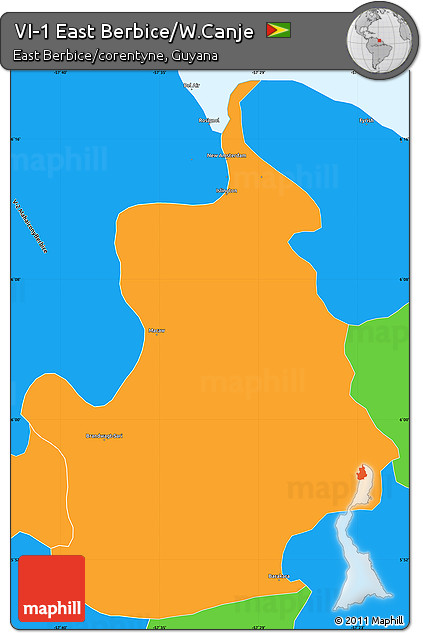 Political Simple Map of VI-1 East Berbice/W.Canje