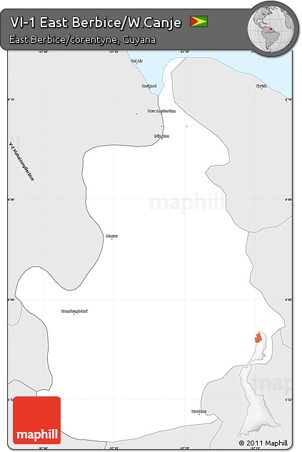 Silver Style Simple Map of VI-1 East Berbice/W.Canje