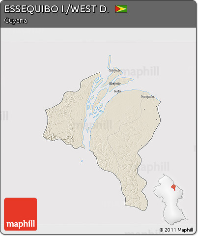 Shaded Relief 3D Map of ESSEQUIBO I./WEST D., cropped outside