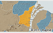 Political 3D Map of III-1 Essequibo Islands, semi-desaturated