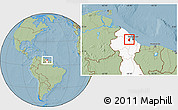 Savanna Style Location Map of III-1 Essequibo Islands, highlighted country, hill shading
