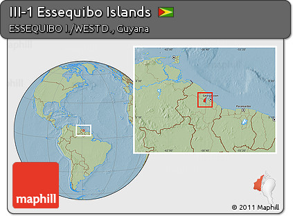 Savanna Style Location Map of III-1 Essequibo Islands, hill shading