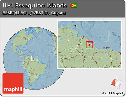 Savanna Style Location Map of III-1 Essequibo Islands, hill shading