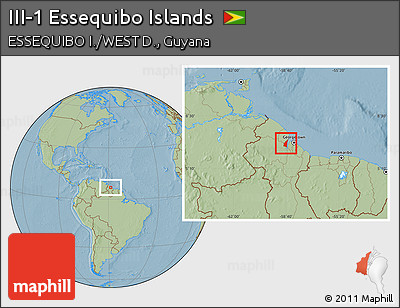 Savanna Style Location Map of III-1 Essequibo Islands, hill shading