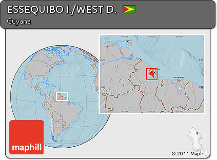 Gray Location Map of ESSEQUIBO I./WEST D., hill shading