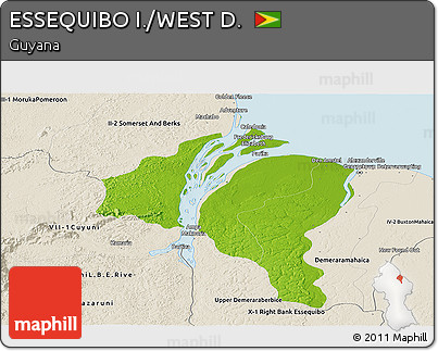 Physical Panoramic Map of ESSEQUIBO I./WEST D., shaded relief outside