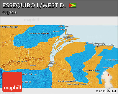Political Panoramic Map of ESSEQUIBO I./WEST D.