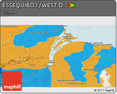 Political Panoramic Map of ESSEQUIBO I./WEST D.