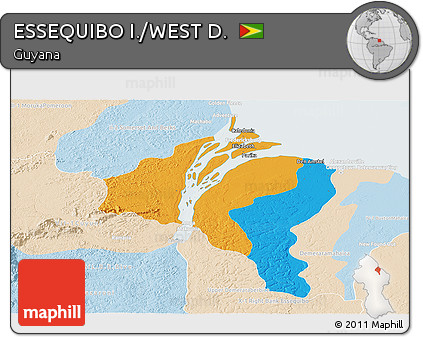 Political Panoramic Map of ESSEQUIBO I./WEST D., lighten