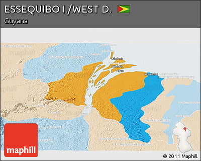 Political Panoramic Map of ESSEQUIBO I./WEST D., lighten