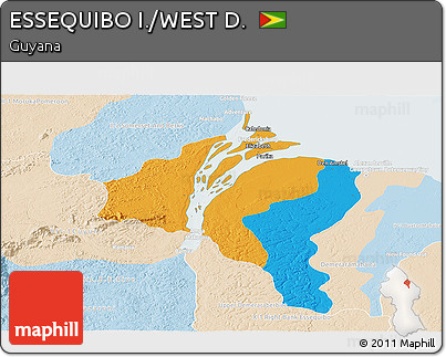 Political Panoramic Map of ESSEQUIBO I./WEST D., lighten