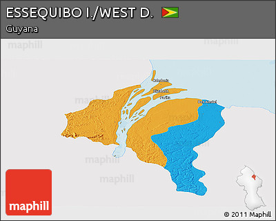 Political Panoramic Map of ESSEQUIBO I./WEST D., single color outside