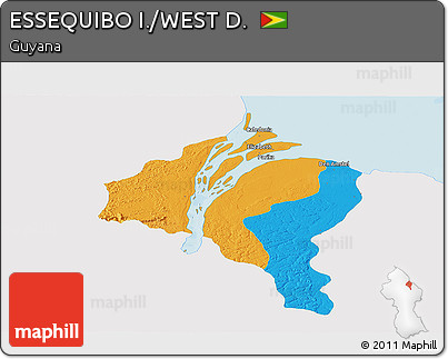 Political Panoramic Map of ESSEQUIBO I./WEST D., single color outside