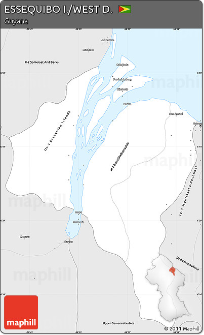 Silver Style Simple Map of ESSEQUIBO I./WEST D.