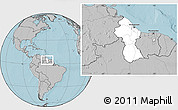 Blank Location Map of Guyana, gray outside, hill shading outside