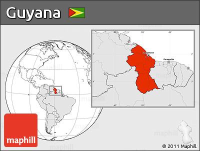 Blank Location Map of Guyana, highlighted continent