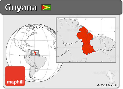 Blank Location Map of Guyana, highlighted continent