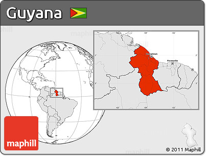 Blank Location Map of Guyana, highlighted continent
