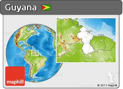 Blank Location Map of Guyana, physical outside