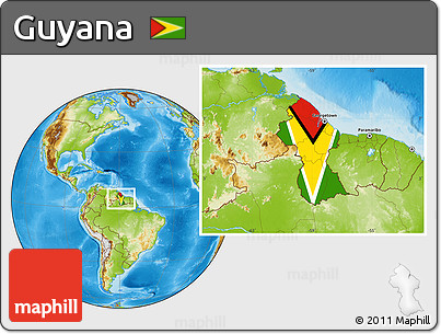 Flag Location Map of Guyana, physical outside