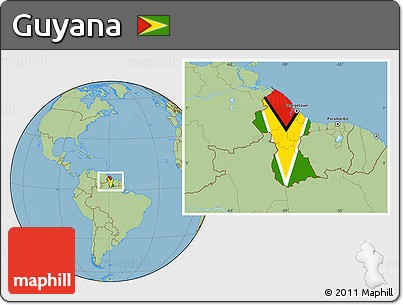 Flag Location Map of Guyana, savanna style outside