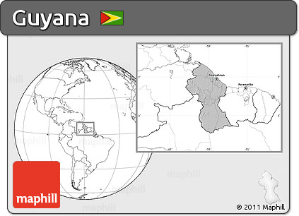 Gray Location Map of Guyana, blank outside, hill shading inside