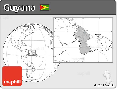 Gray Location Map of Guyana, blank outside, hill shading inside