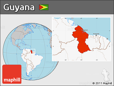 Gray Location Map of Guyana, highlighted continent